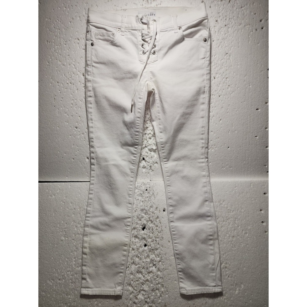 Ann Taylor Loft Pants Womens Size 0 22 White Denim Jeans Modern Skinny Buttons
